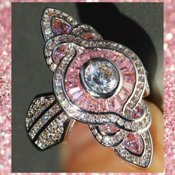 Luxury Fashion Jewelry Rings Jewelry - New Pink Sapphire Micro Paved Shield Filigree Ring